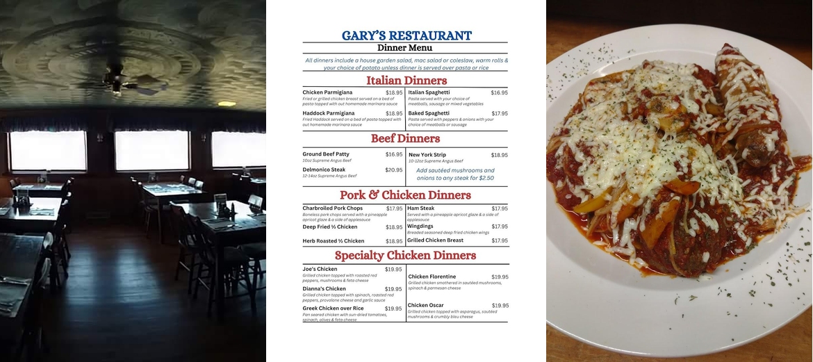 Gary's Restaurant Menu
