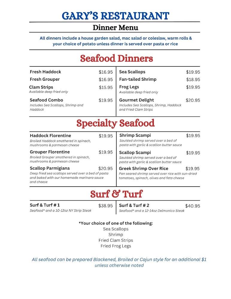 Gary's Restaurant Menu image 2