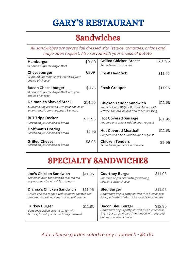 Gary's Restaurant Menu image 3